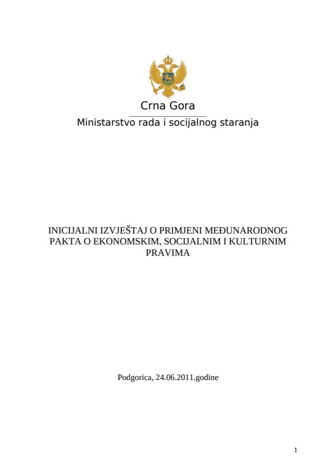 Inicijalni Izvještaj o primjeni međunarodnog pakta o ekonomskim, socijalnim i kulturnim pravima