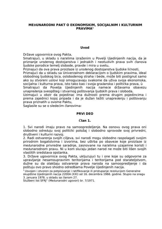 MEĐUNARODNI PAKT O EKONOMSKIM, SOCIJALNIM I KULTURNIM PRAVIMA