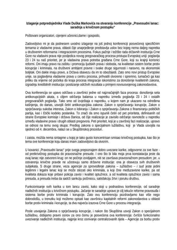 Izlaganje potpredsjednika Vlade Duska Markovica