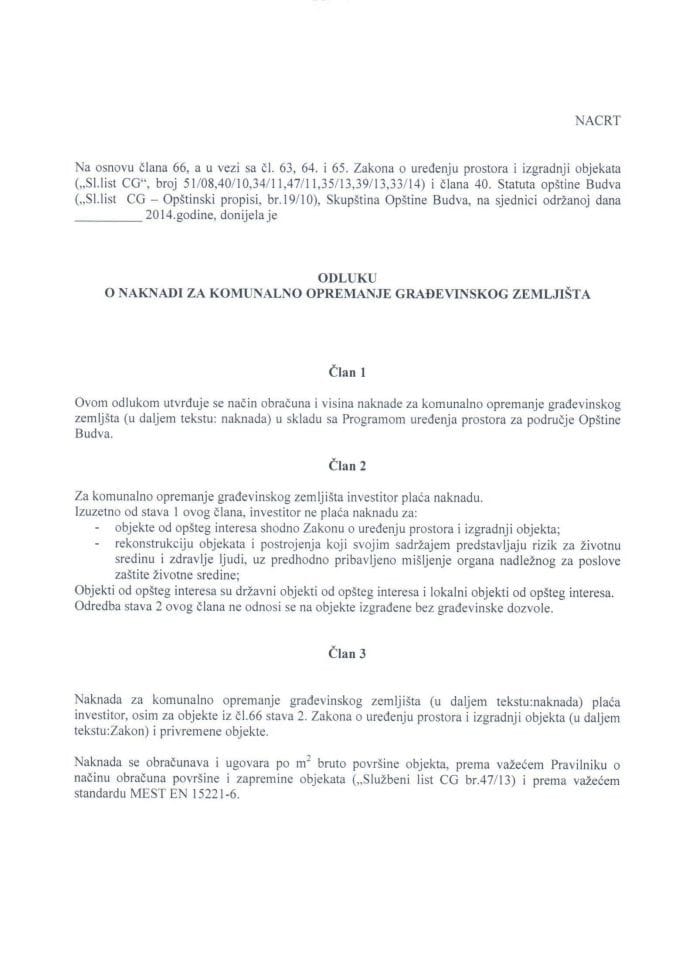 Nacrt odluke o naknadi za komunalno opremanje građevinskog zemljišta opštine Budva (za verifikaciju)