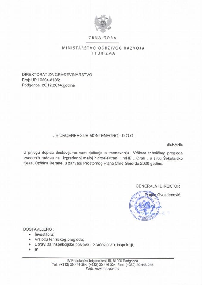 UPI 0504_818_2 Hidroenergija Montenegro doo
