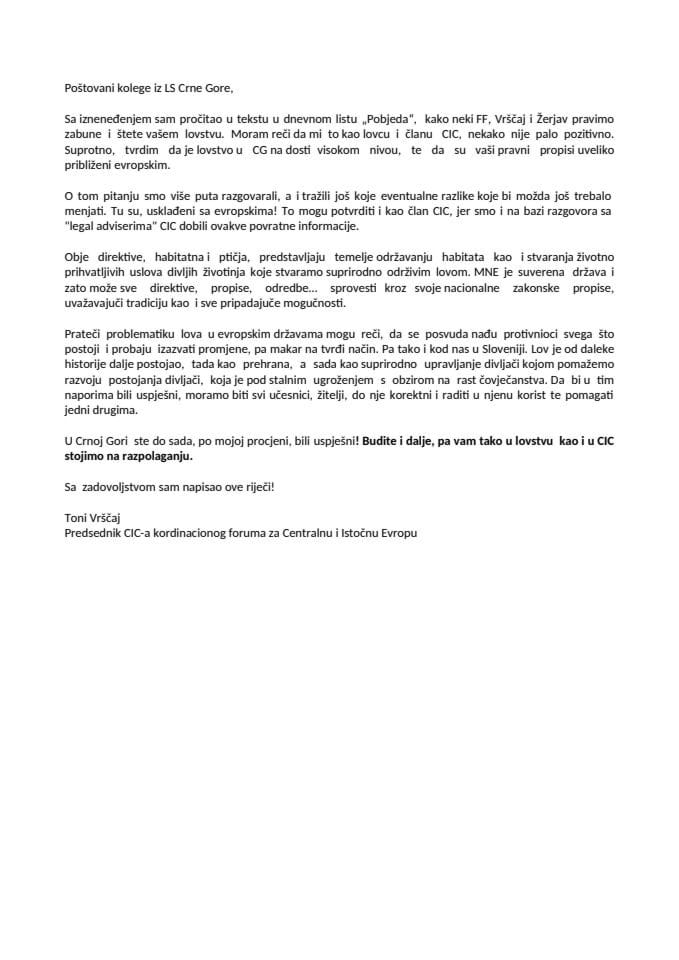 Reagovanje Tonija Vrščaja na tvrdnje Komara u Pobjedi