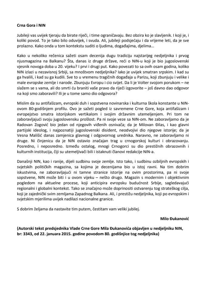 2015 01 22 - Milo Djukanovic - autorski tekst na NIN povodom 80 godina NIN-a (2)