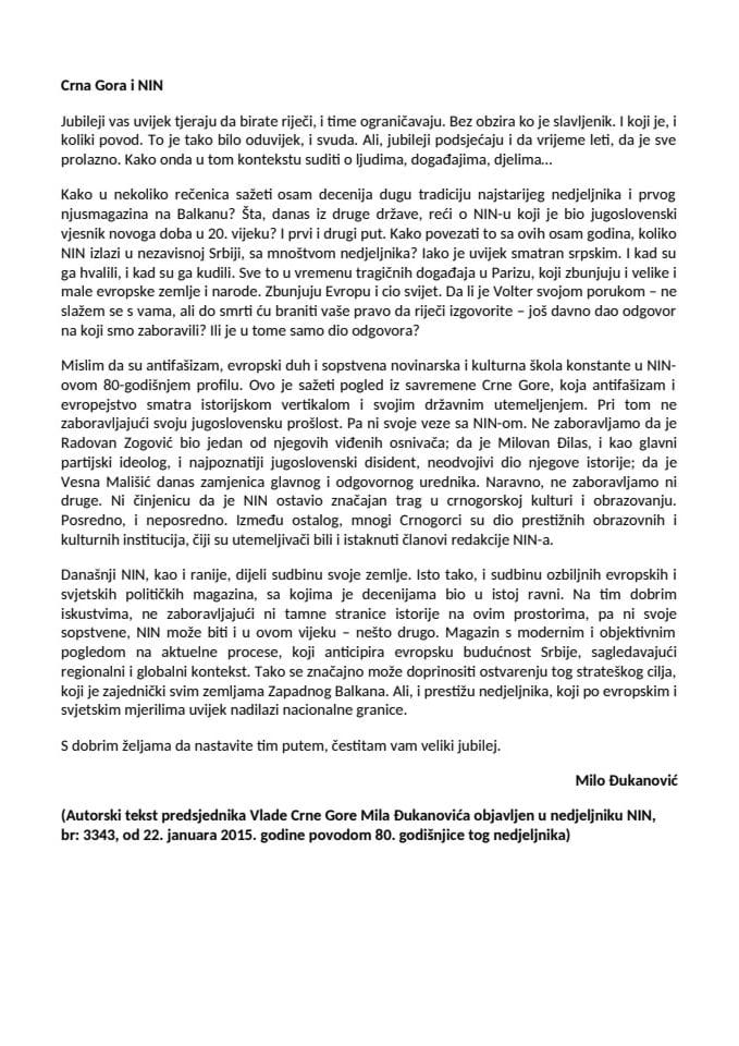 2015 01 22 - Milo Djukanovic - autorski tekst na NIN povodom 80 godina NIN-a (2)