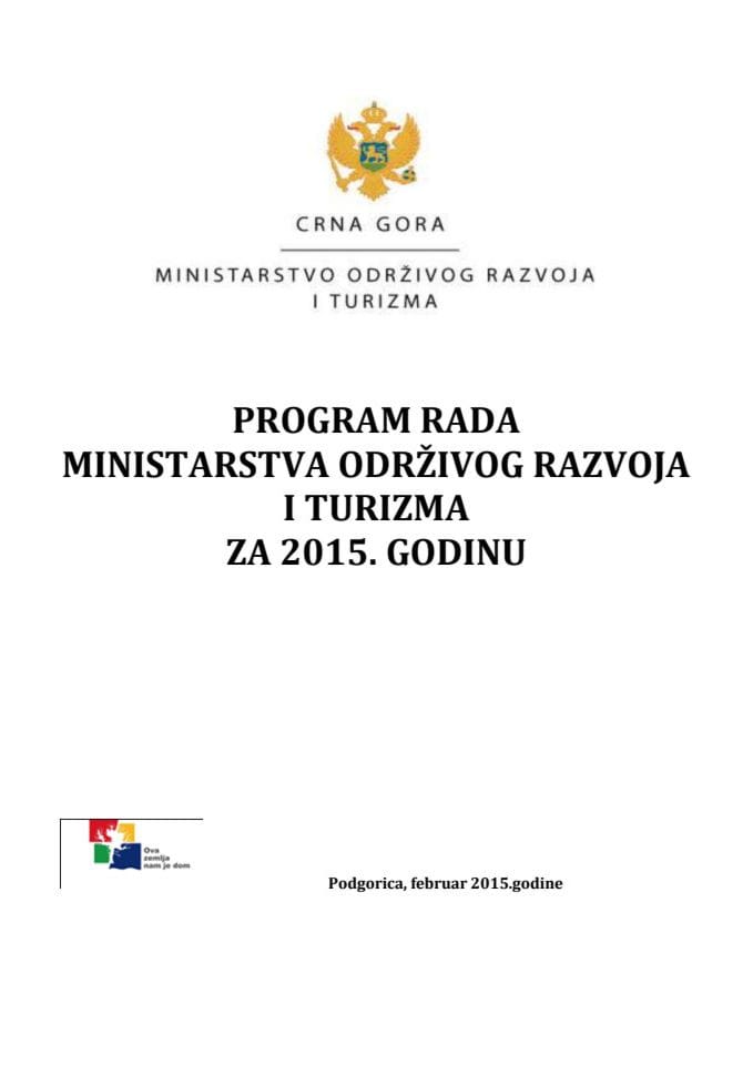 Program rada Ministarstva održivog razvoja i turizma za 2015. godinu