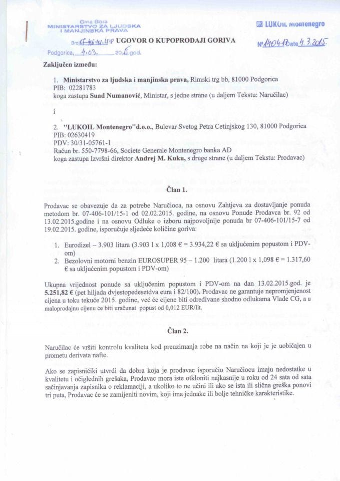 Ugovor o kupoprodaji goriva