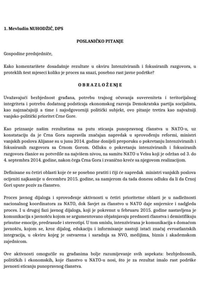 Transkript odgovora predsjednika Vlade Mila Đukanovića na poslanička pitanja u okviru premijerskog sata