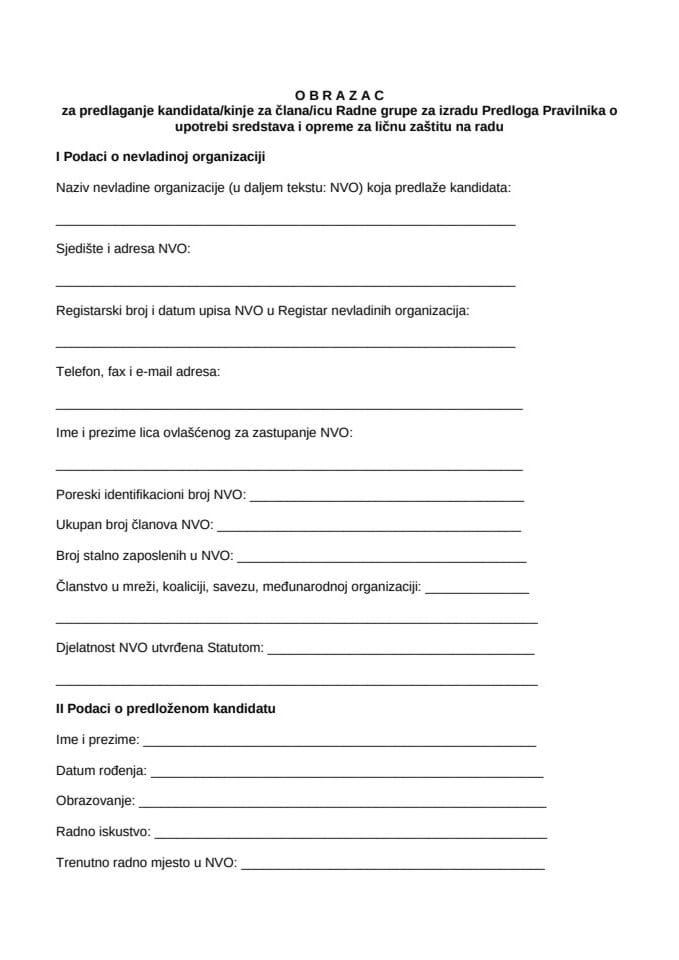 OBRAZAC-Predloga Pravilnika o upotrebi sredstava i opreme za ličnu zaštitu na radu