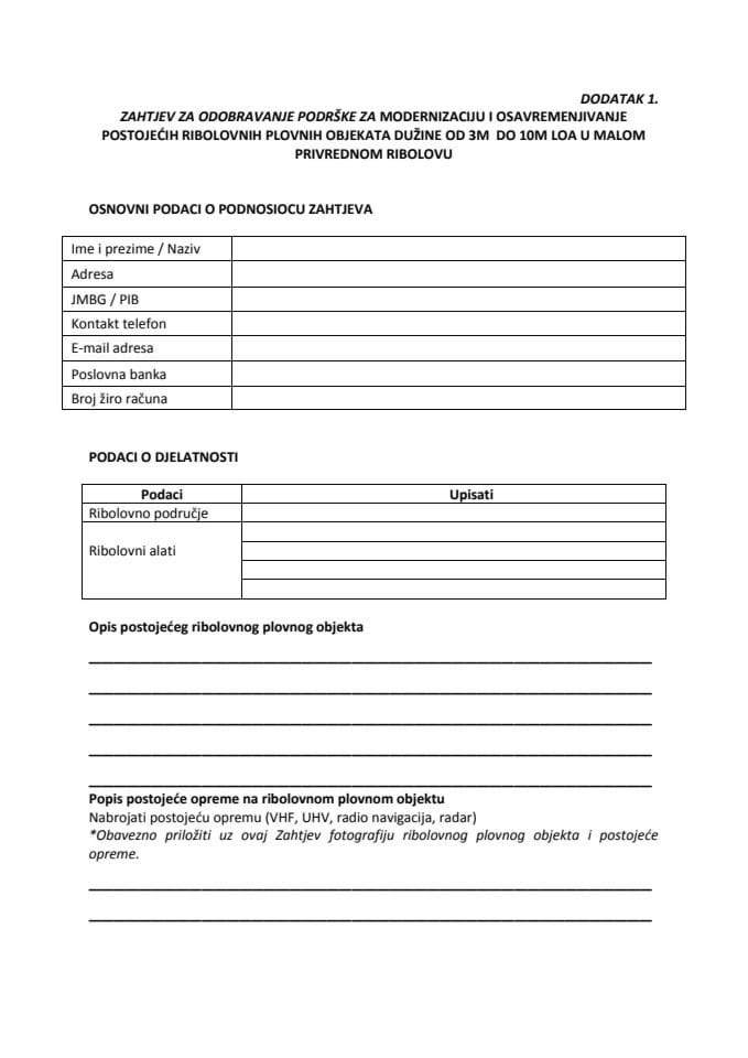 Zahtjev za odobravanje podrske