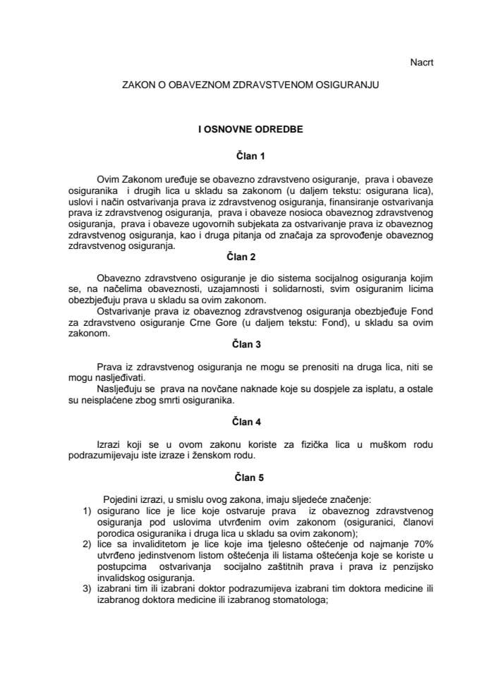 Nacrt zakona o obaveznom zdravstvenom osiguranju 23.04.2015.