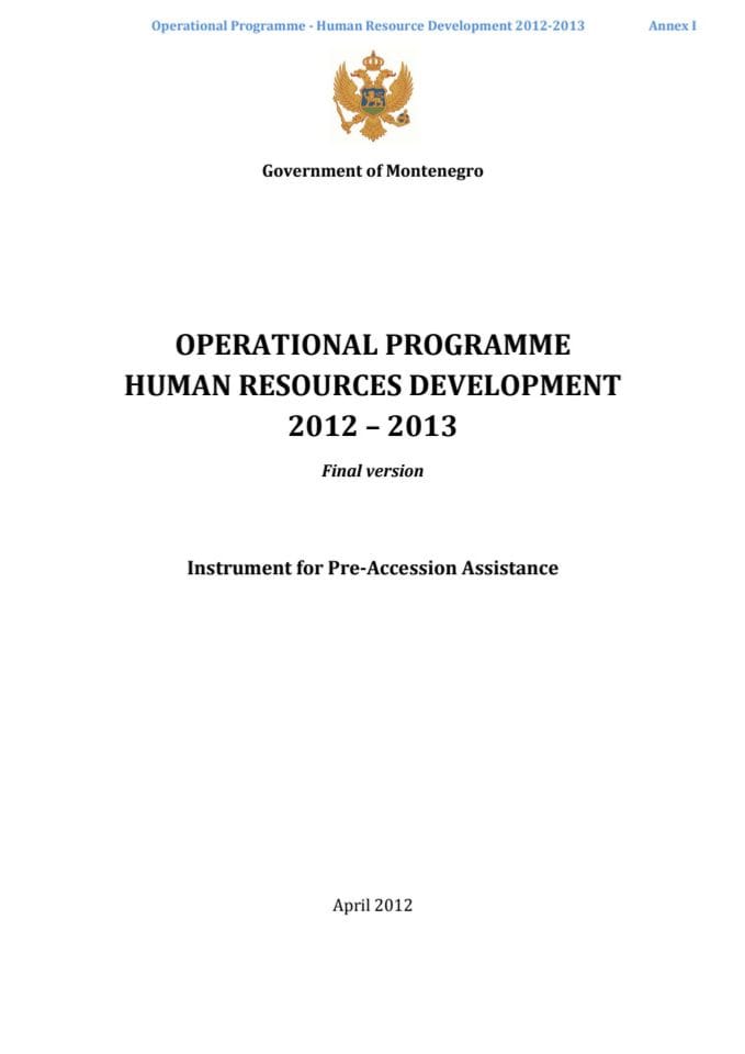 OPERATIONAL PROGRAME HUMAN RESOURCES DEVELOPMENT 2013-2013