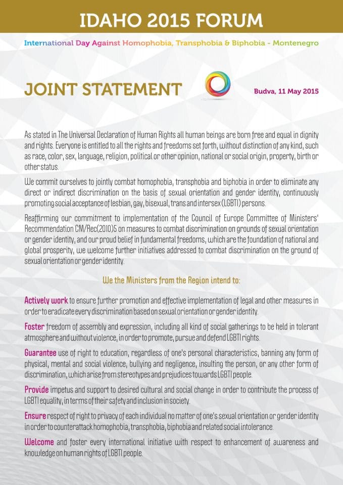 IDAHO Forum 2015 Joint Statement
