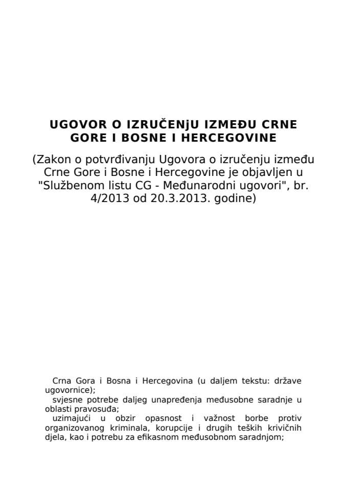 Ugovor o izručenju između Crne Gore i Bosne i Hercegovine