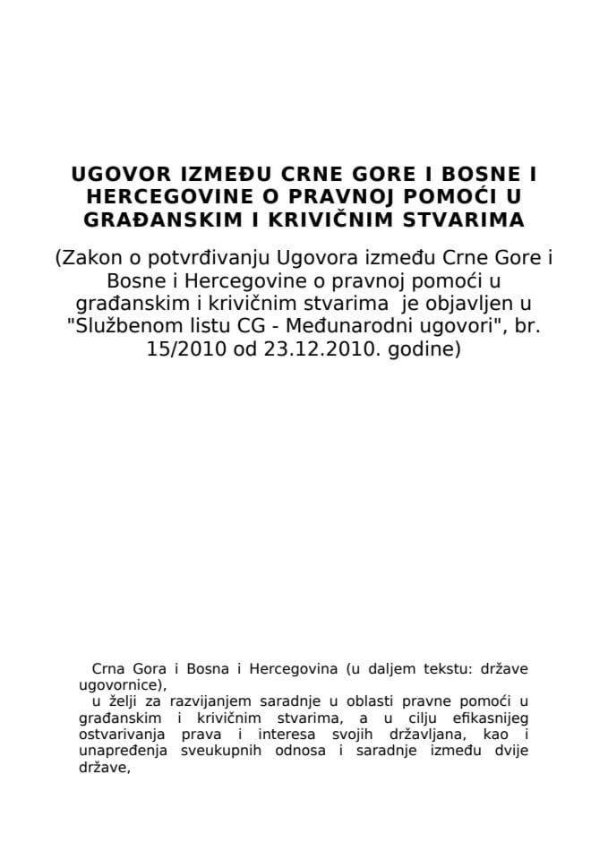 Ugovor  između Crne Gore i Bosne i Hercegovine o pravnoj pomoći u građanskim i krivičnim stvarima