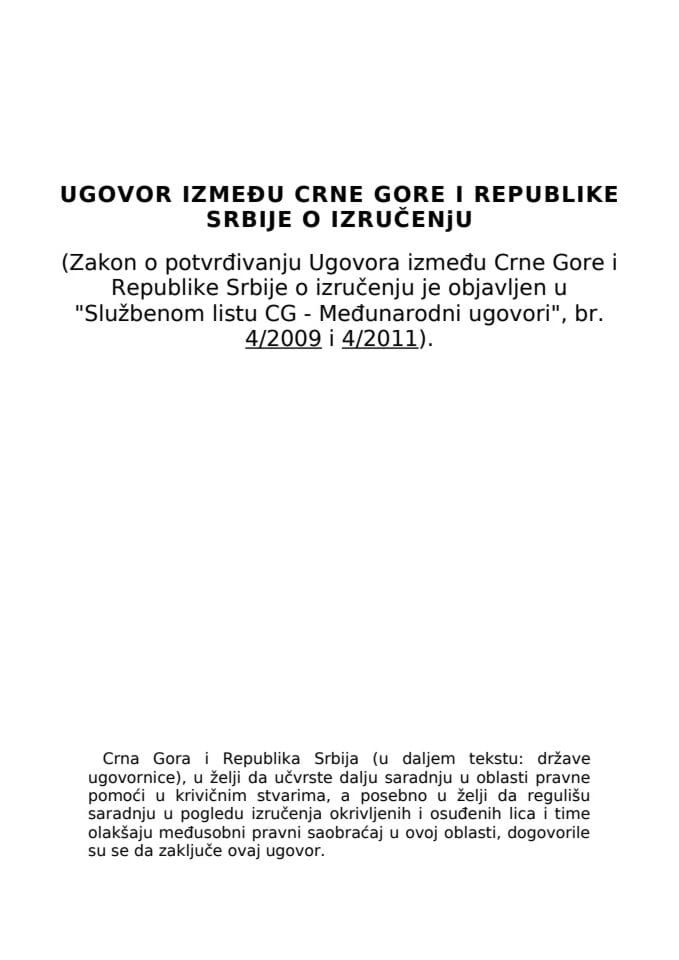 Ugovor između Crne Gore i Republike Srbije o izručenju