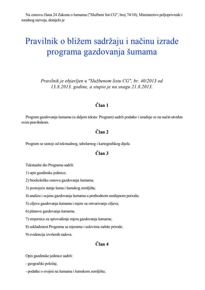 Pravilnik o bližem sadržaju i načinu izrade programa gazdovanja šumama
