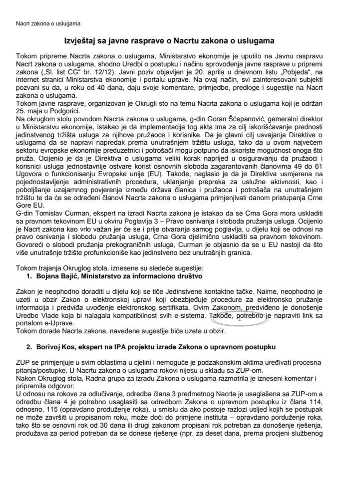 Izvještaj sa javne rasprave o Nacrtu zakona o uslugama