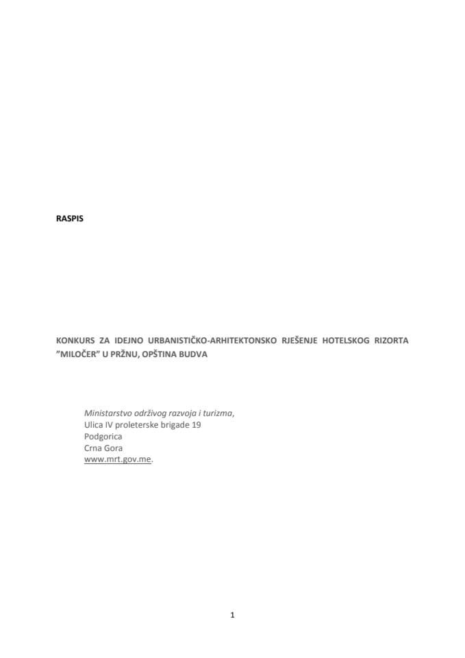 Konkurs za idejno urbanističko-arhitektonsko rješenje hotelskog rizorta ”Miločer” u Pržnu, opština Budva