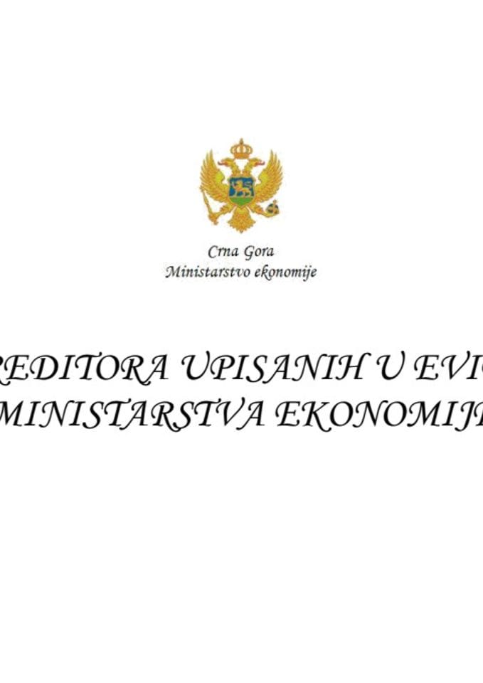 Lista kreditora upisanih u evidenciju Ministarstva ekonomije