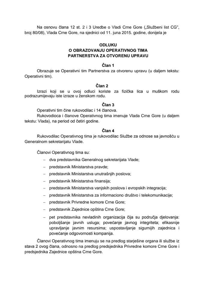 2015 06 11 - Odluka o obrazovanju Operativnog tima Partnerstva za otvorenu upravu