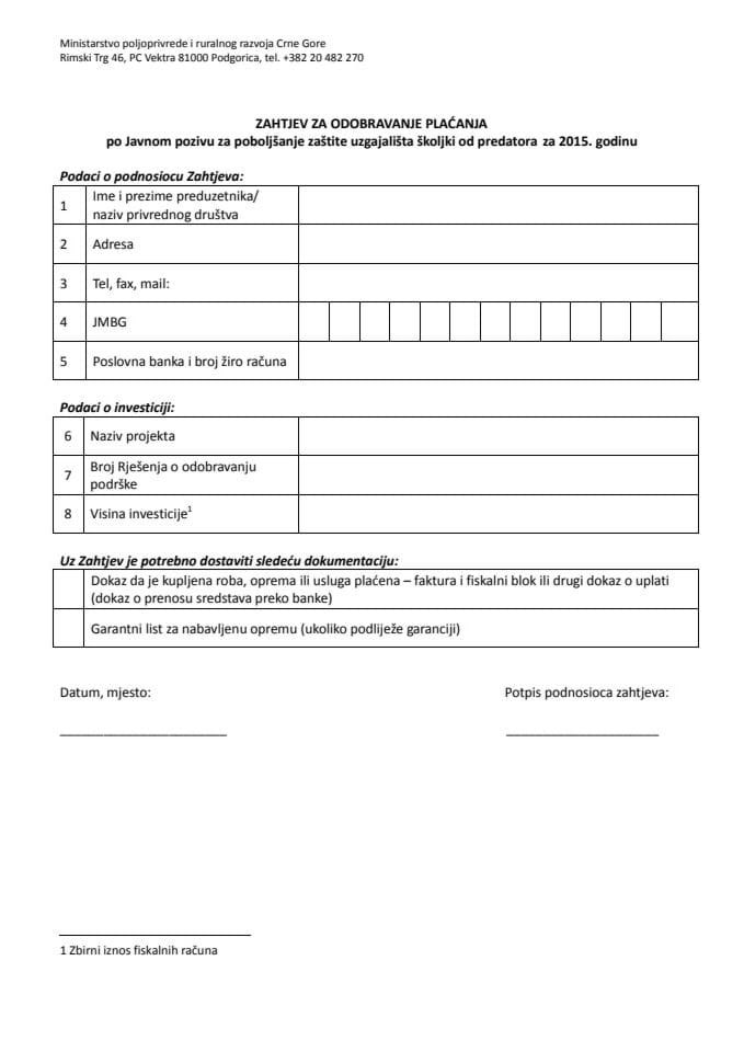 Zahtjev za odobravanje placanja