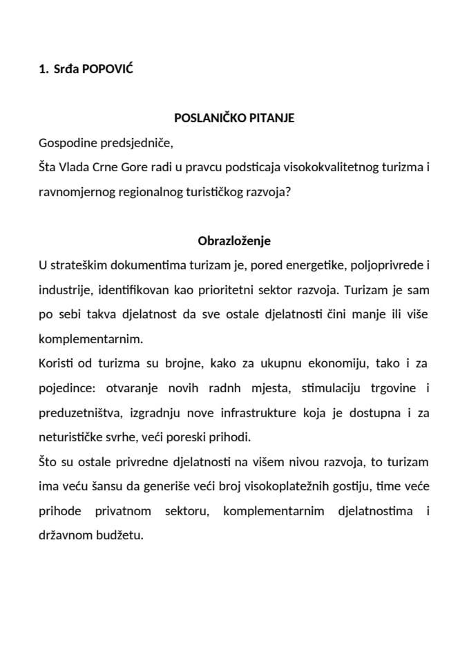 Transkript odgovora predsjednika Vlade Mila Đukanovića na poslanička pitanja u okviru premijerskog sata