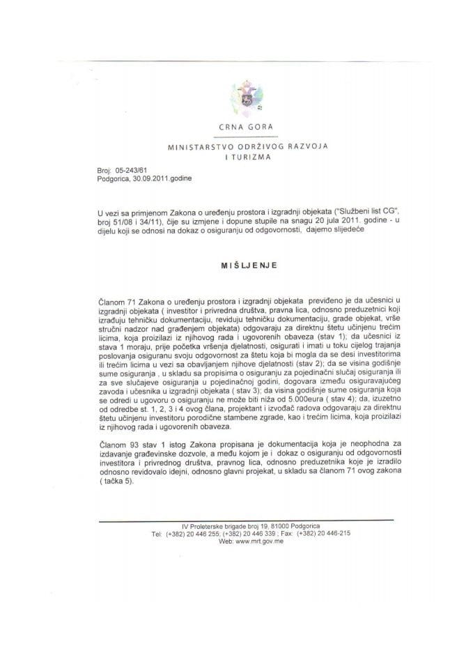 05-243-61 Misljenje o osiguranju