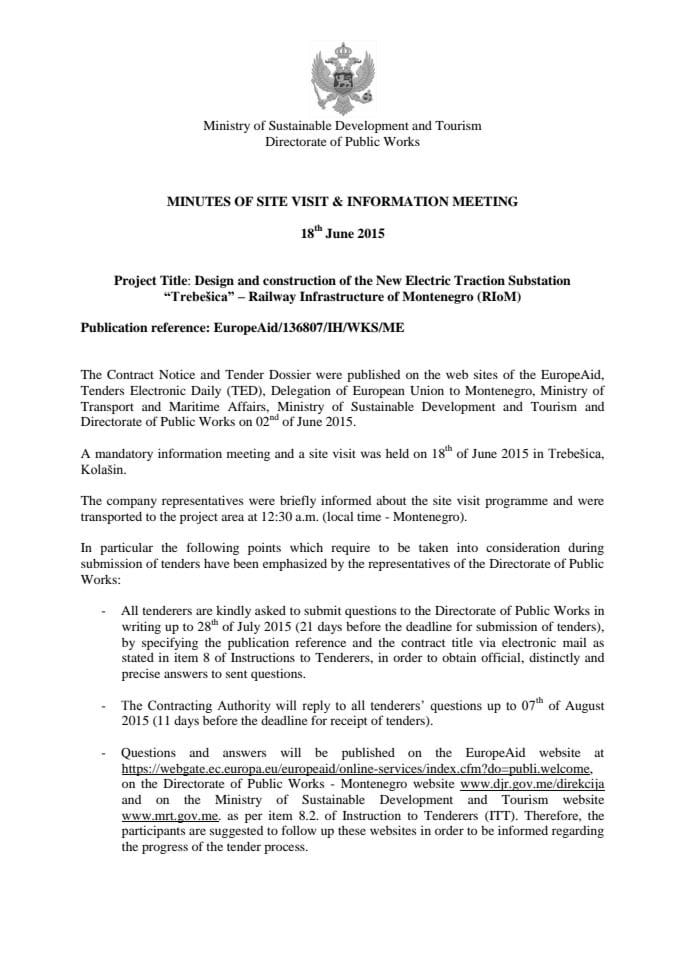 Minutes of the site visit TREBESICA 18th June 2015