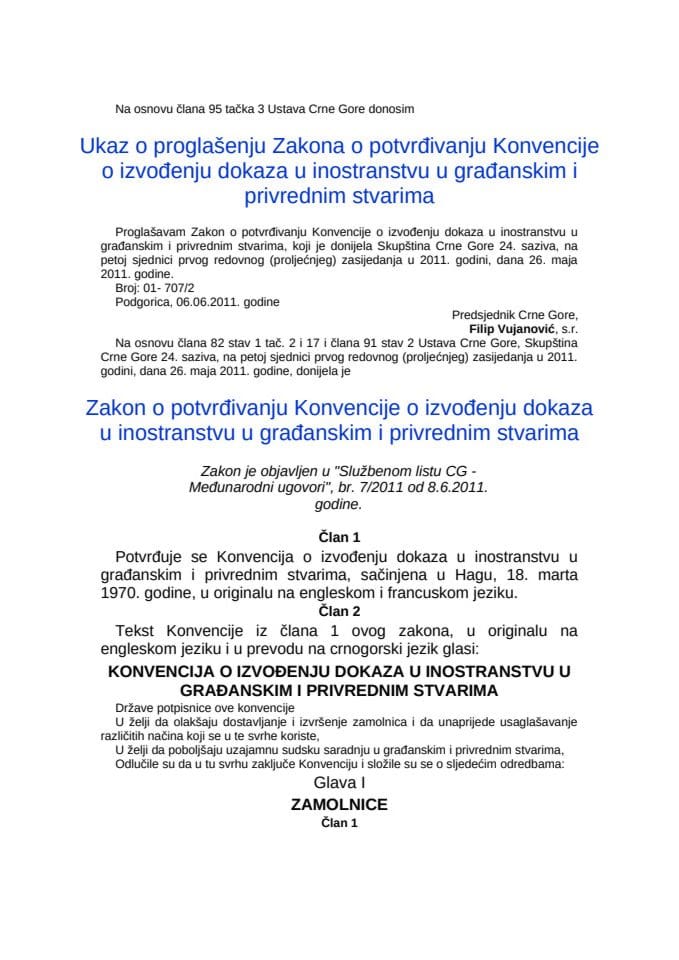Konvencija o izvođenju dokaza u inostranstvu u građanskim i privrednim stvarima