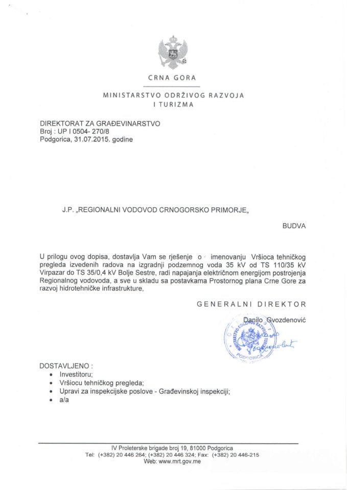 UPI 0504_270_8 JP Regionalni vodovod Crnogorsko primorje