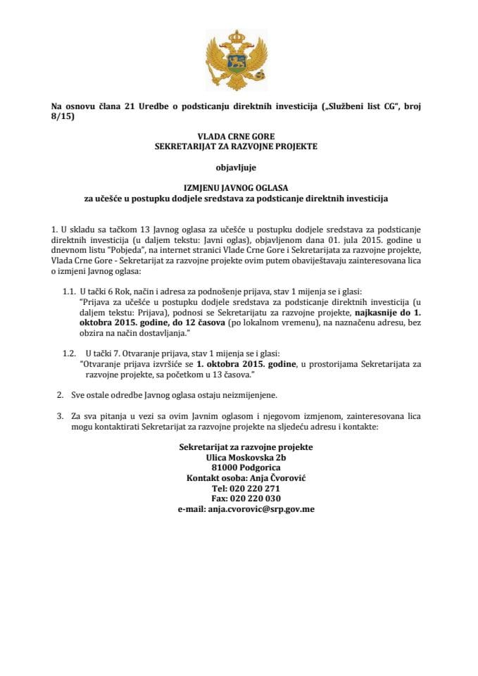 Izmjena Javnog oglasa