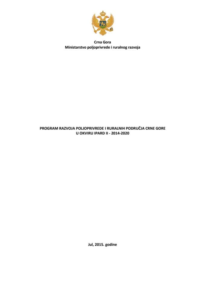 Predlog programa razvoja poljoprivrede i ruralnih područja Crne Gore u okviru IPARD II 2014-2020