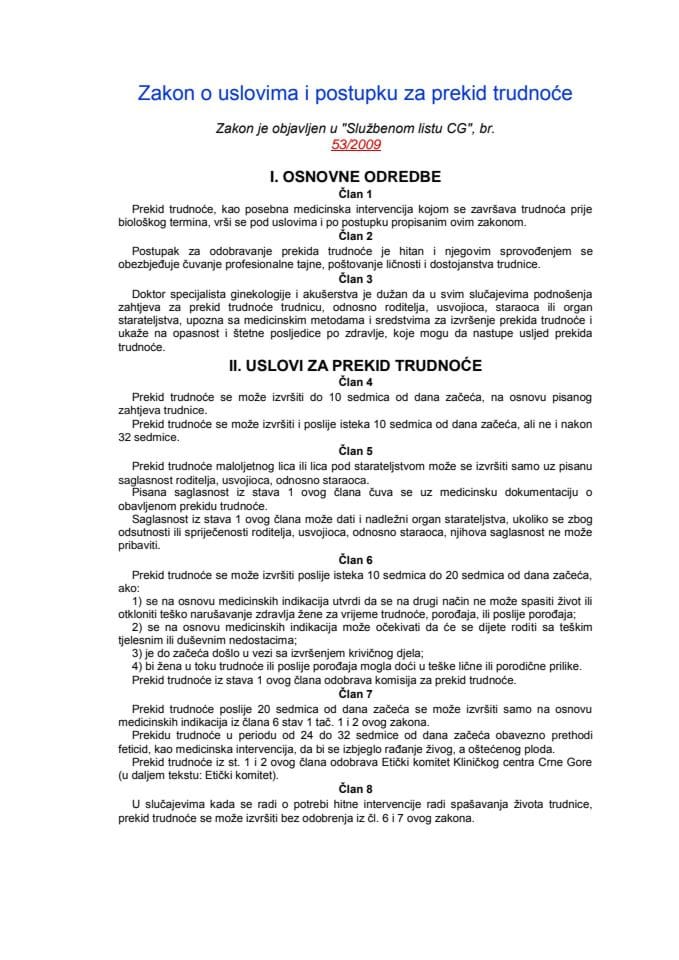 Zakon o uslovima i postupku za prekid trudnoće