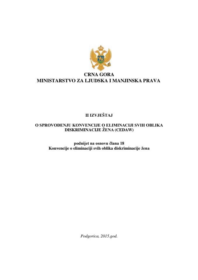 II izvještaj o sprovođenju Konvencije o eliminaciji svih oblika diskriminacije žena (CEDAW) (za verifikaciju)