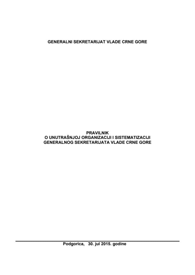 Pravilnik o unutrašnjoj organizaciji i sistematizaciji Generalnog sekretarijata Vlade Crne Gore