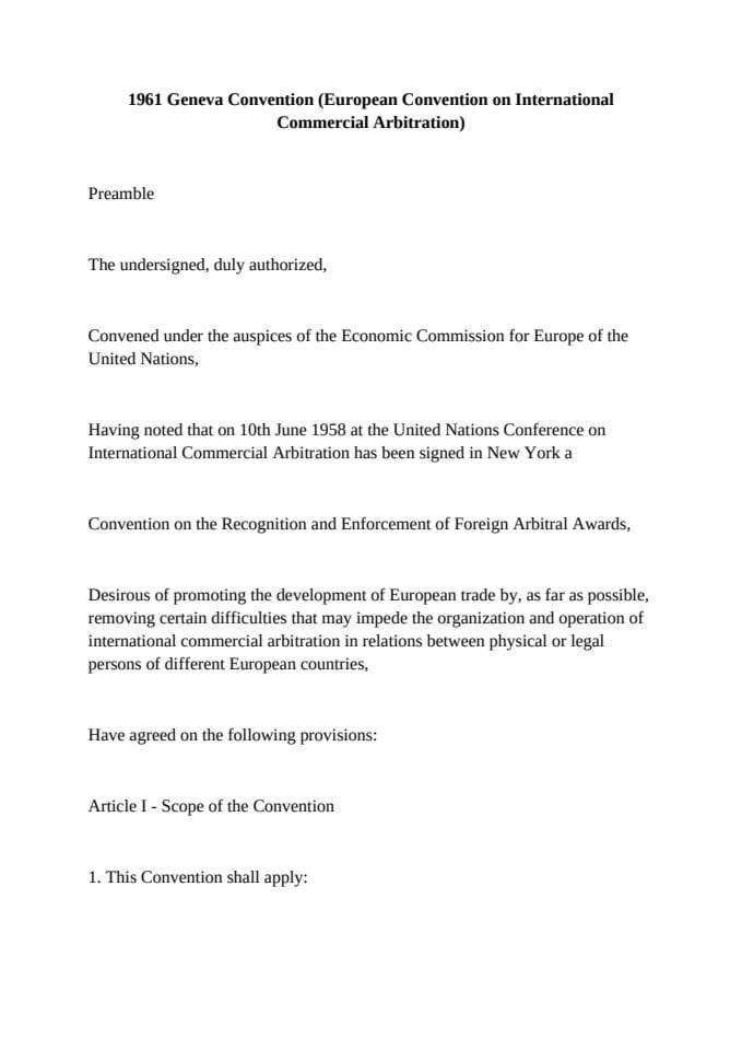 European Convention on International Commercial Arbitration 1961