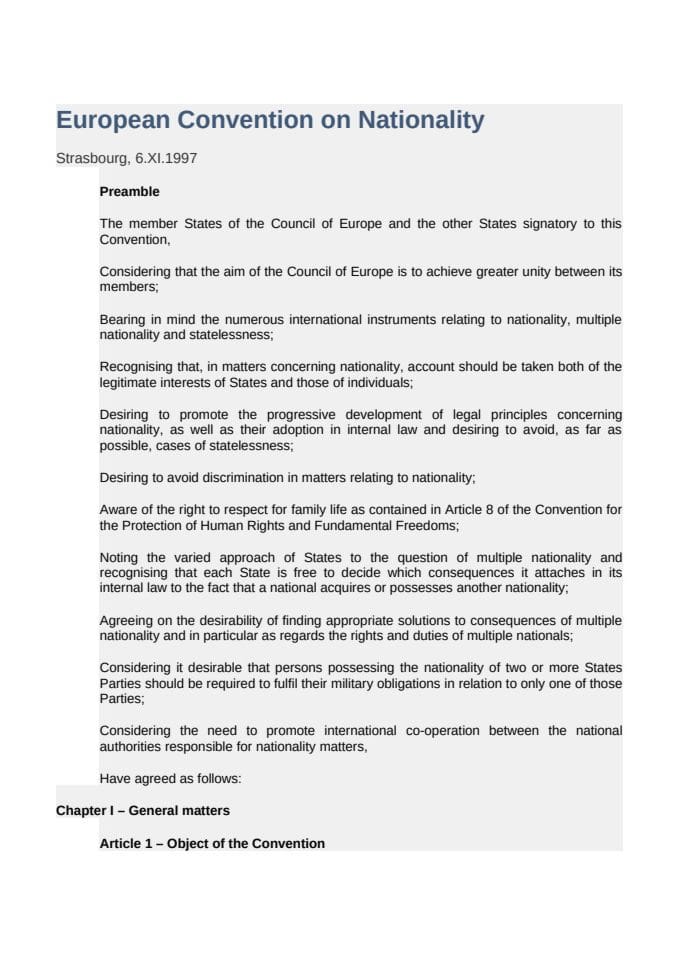 European Convention on Nationality 1997