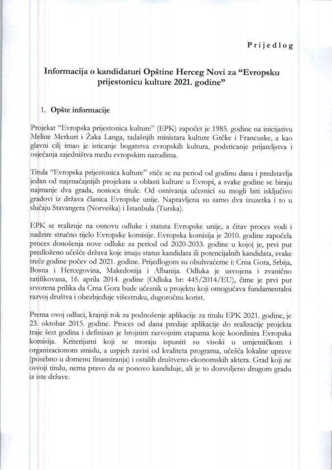 Informacija o kandidaturi Opštine Herceg Novi za "Evropsku prijestonicu kulture 2021. godine" 
