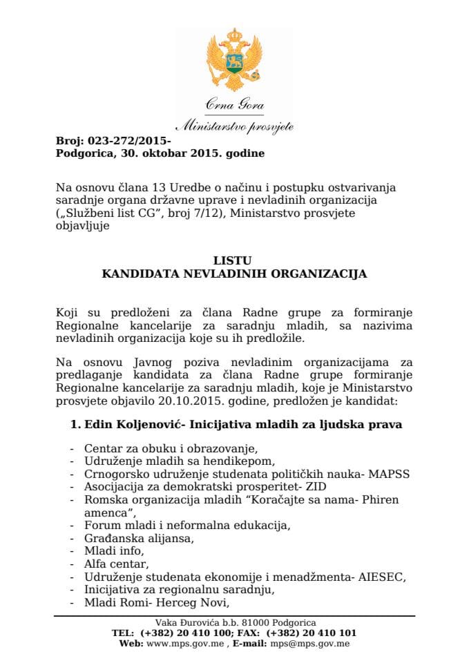 lista kandidata nevladinih organizacija
