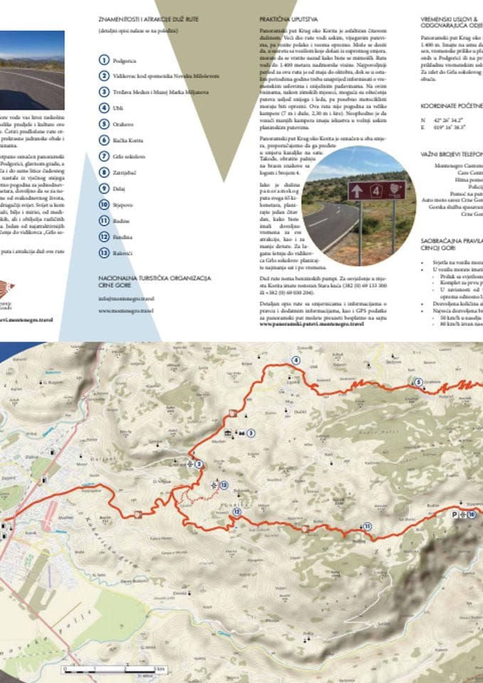 Brošura panoramskog puta „Krug oko Korita“ na crnogorskom jeziku