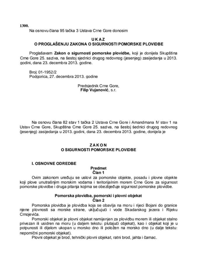 Закон о сигурности поморске пловидбе 19. 12. 2013.