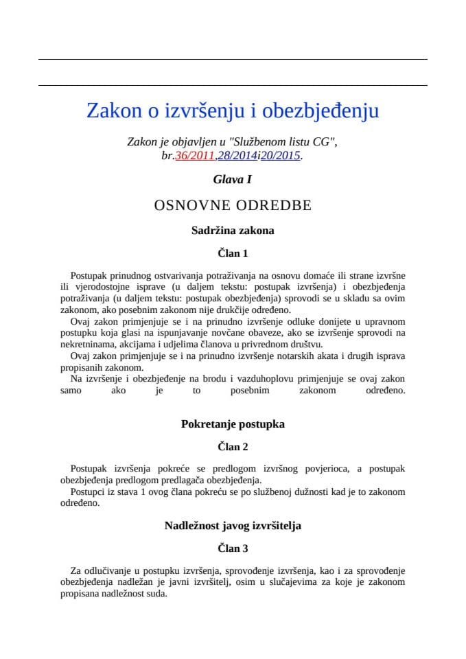 Zakon o izvršenju i obezbjeđenju