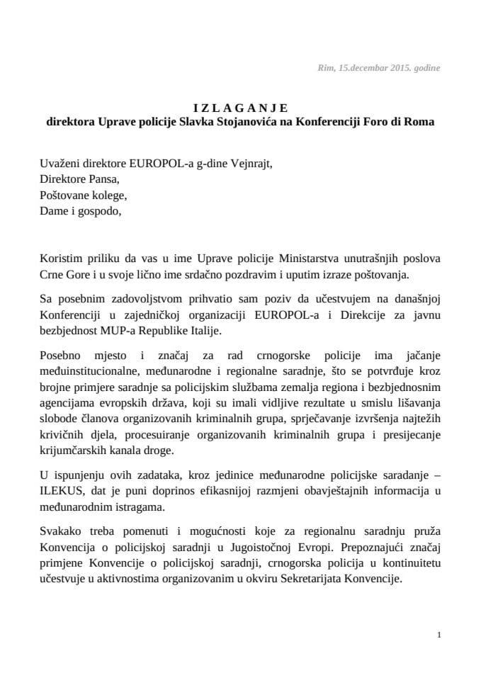 IZLAGANJE direktora Stojanovića -Konferencija Foro di Roma