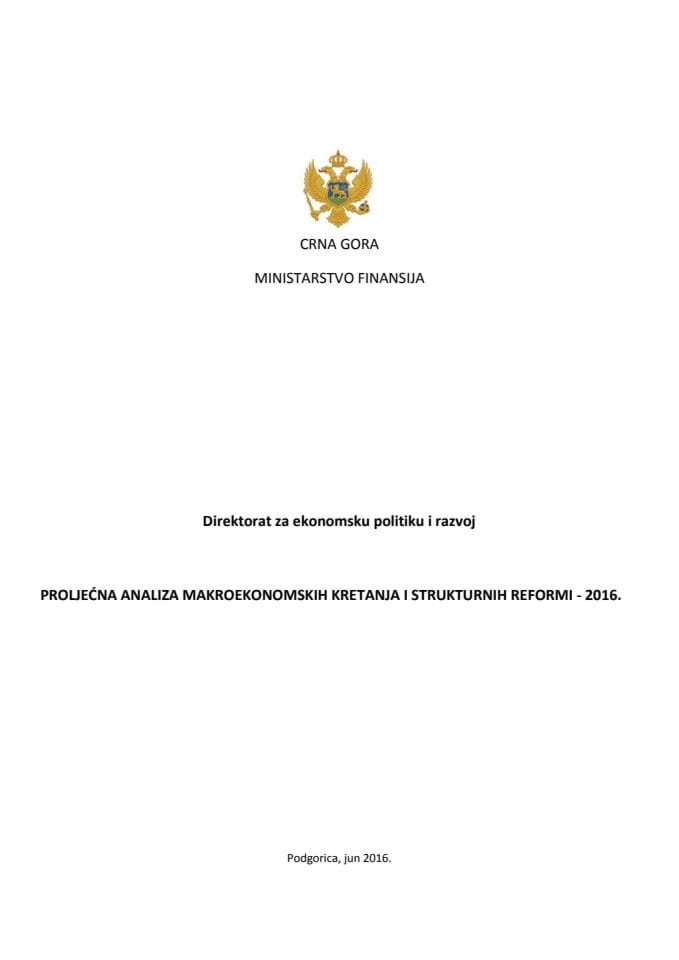 Предлог прољећне анализе макроекономских кретања и структурних реформи - 2016 