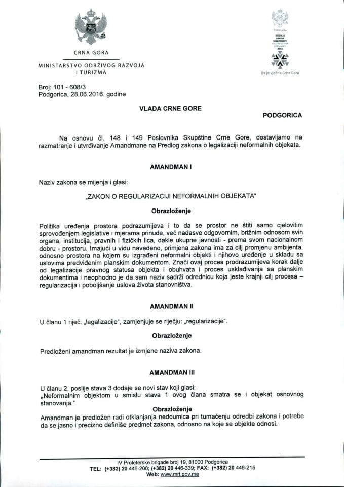 Predlog amandmana na Predlog zakona o legalizaciji neformalnih objekata 
