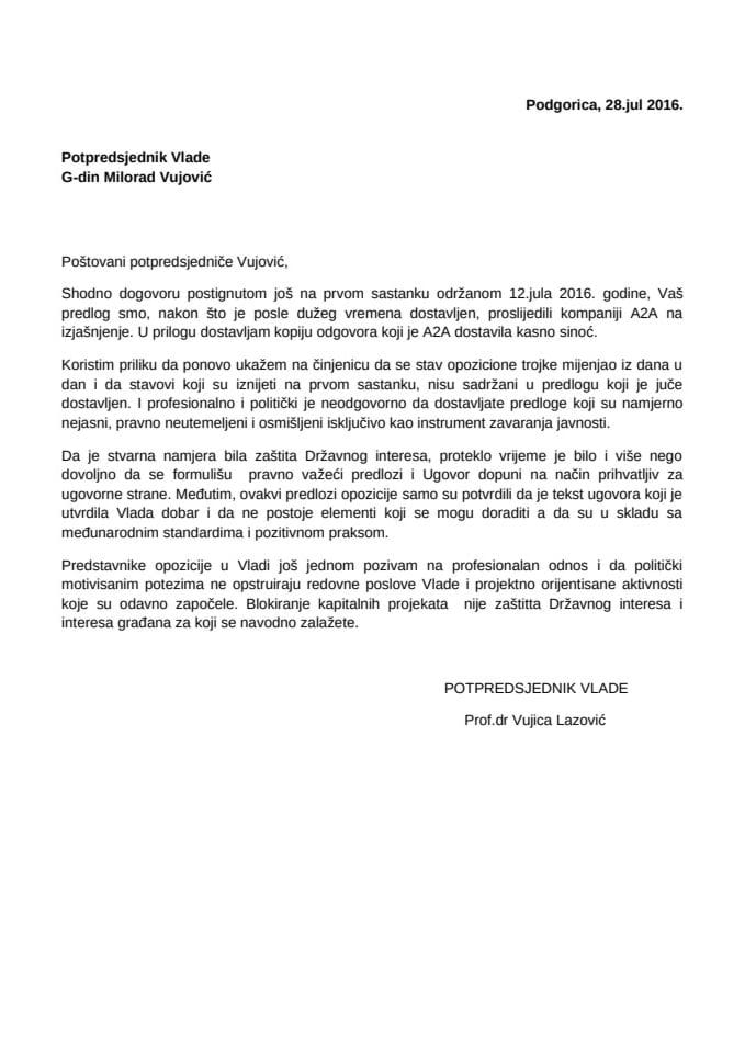 2016 07 28 - Dopis PPV Vujice Lazovica PPV Miloradu Vujovicu - TEKST