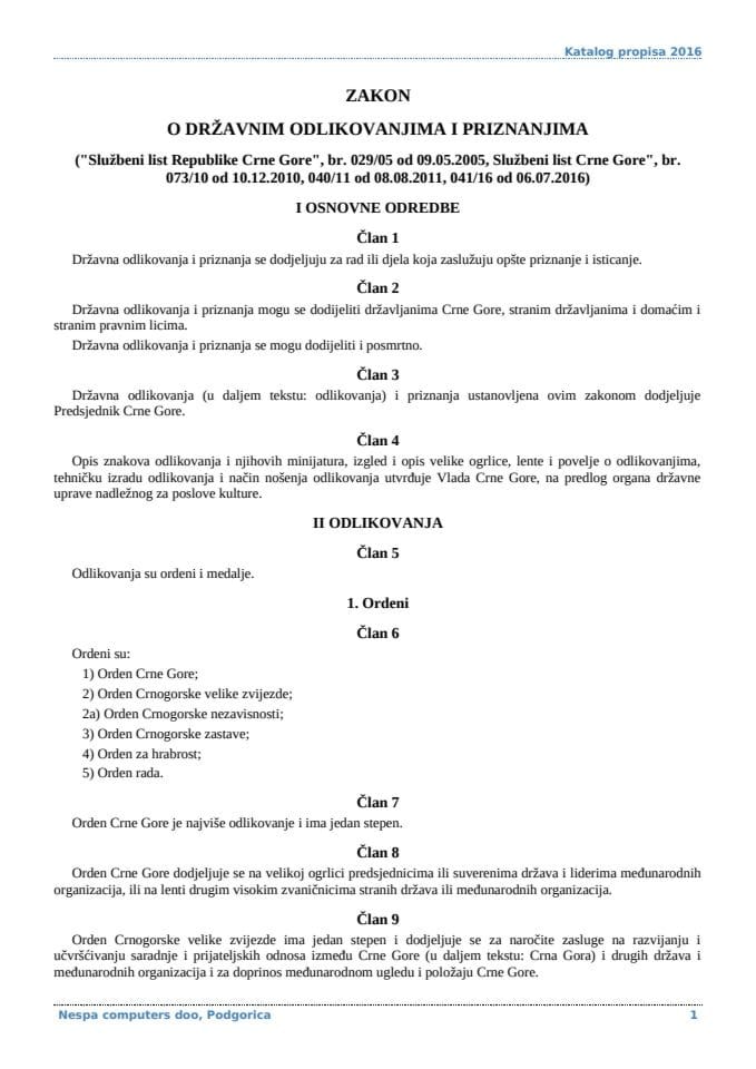 Zakon o državnim odlikovanjima i priznanjima