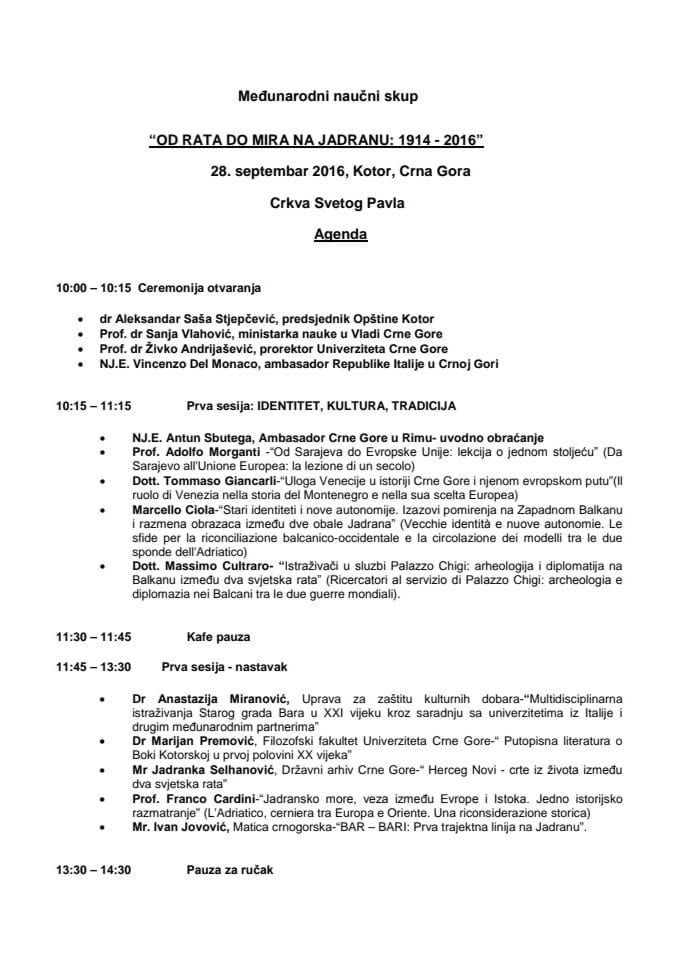 Agenda Konferencija Jadransko zajedništvo Kotor ODN 2016 za sajt