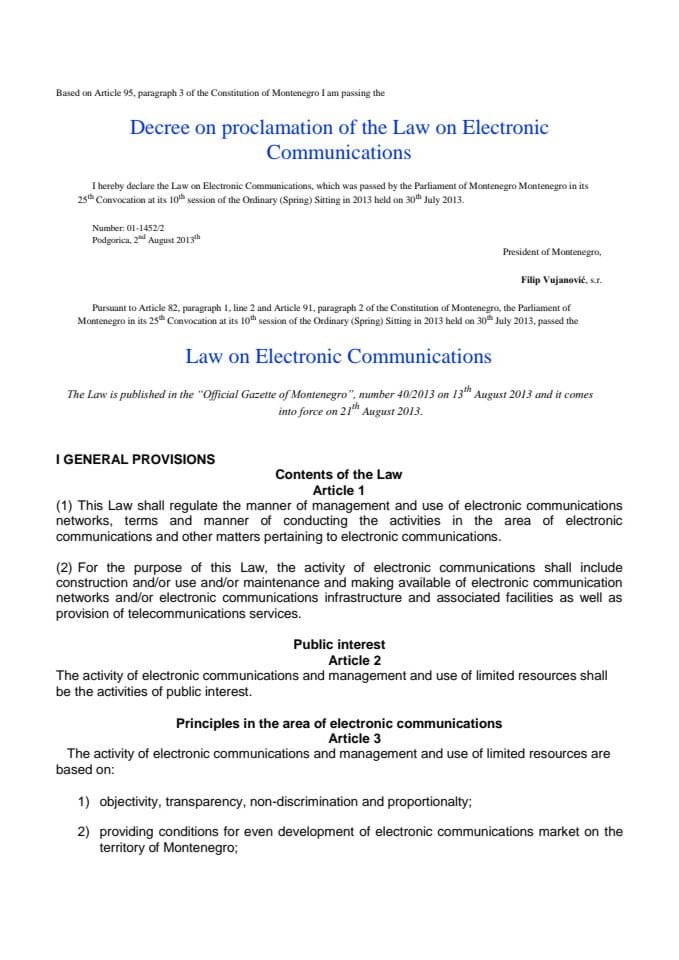 Law on Electronic Communications