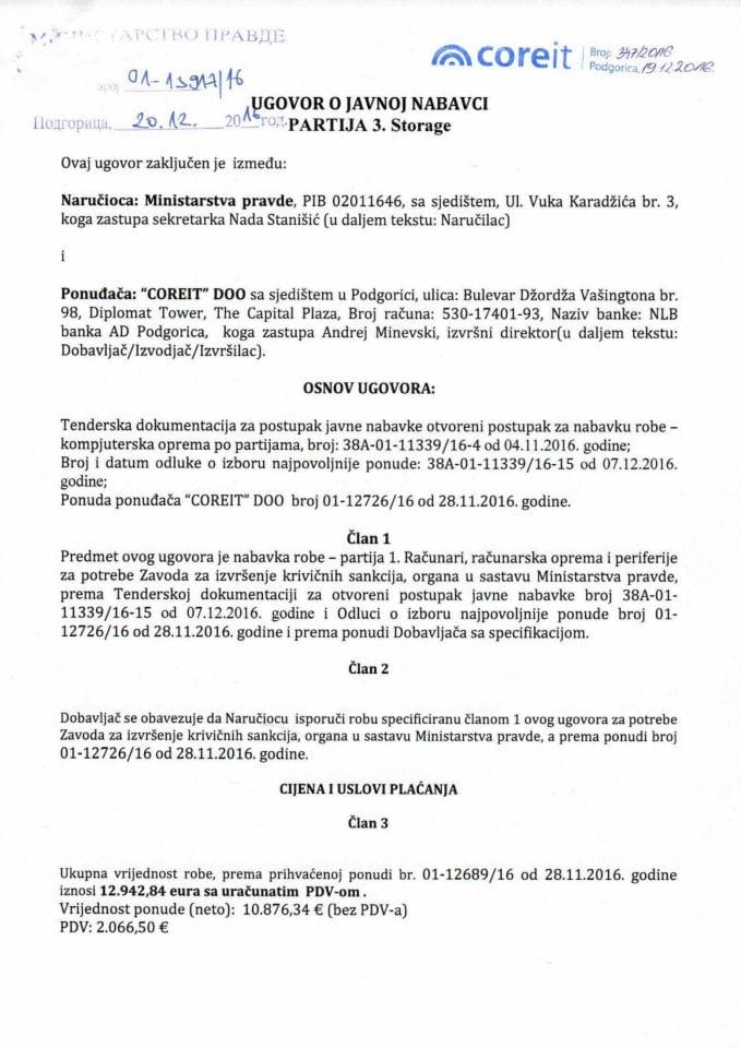 Ugovor - kompjuterska oprema 3. partija